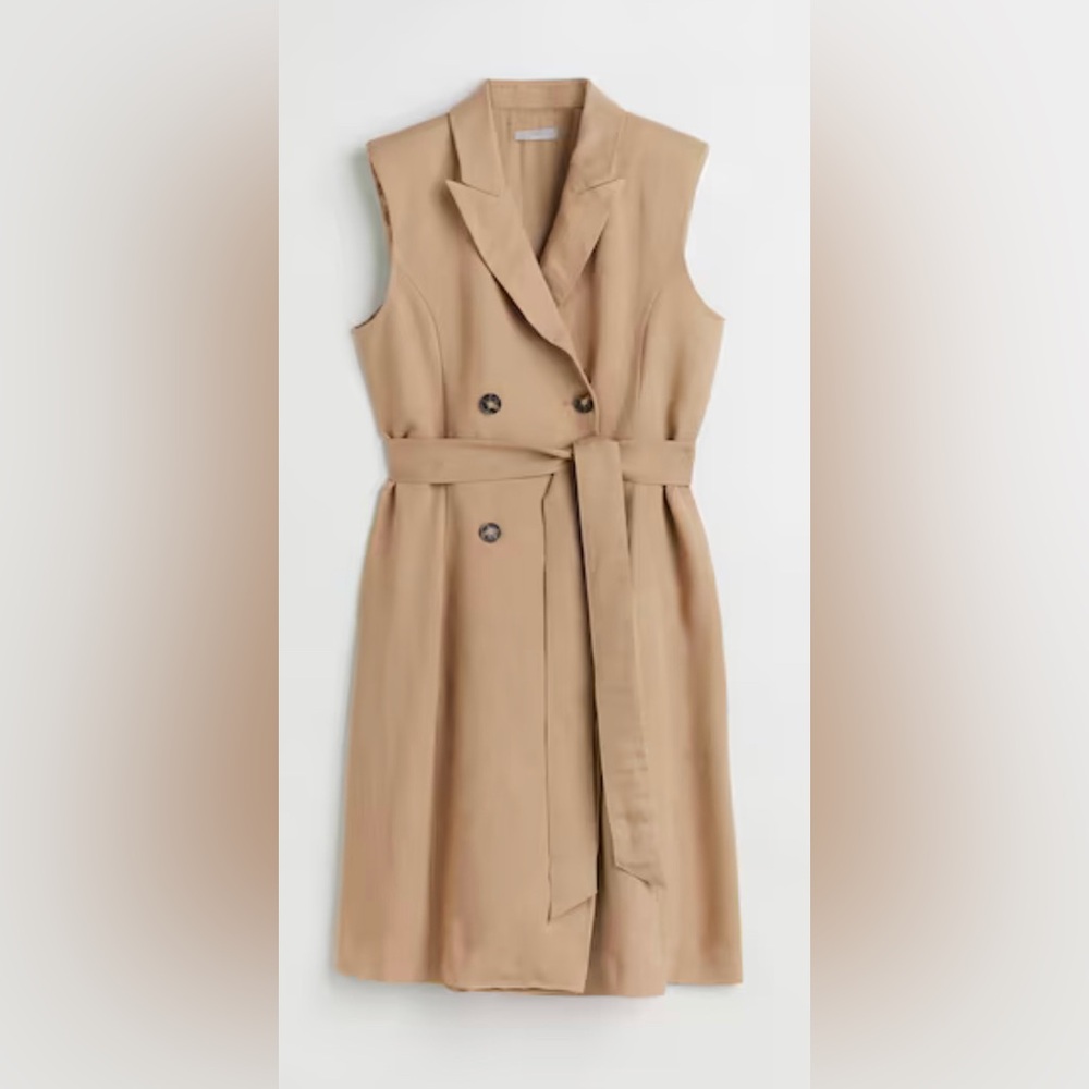 H&M Women’s Beige Midi Button Down Sleeveless Dress - Size XS